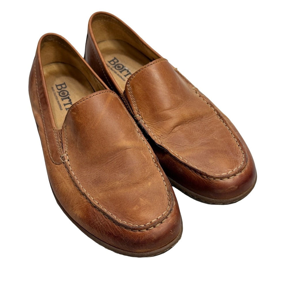 Born Mens Leather Loafers Tan Brown Slip On Moc Toe Casual Business Comfort 11.5